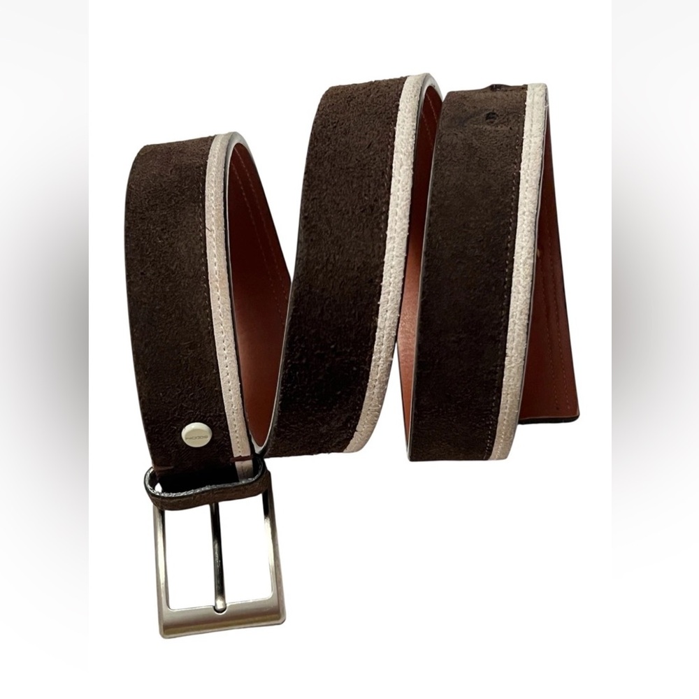 Boconi Nashville Leather Brown Beige Suede Social Dress Belt Sz 36